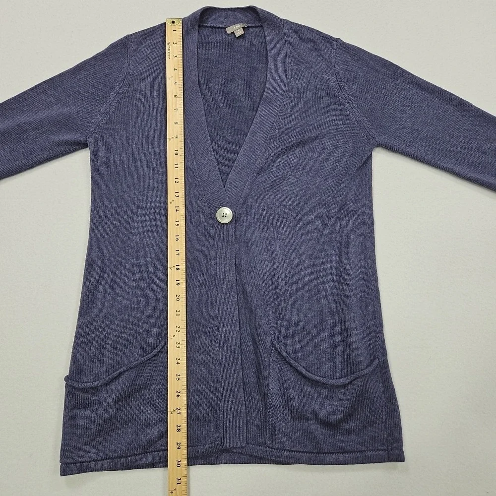 J Jill Purple Cardigan Sweater Size Medium One Button Viscose Wool Blend Pockets - Picture 7 of 8
